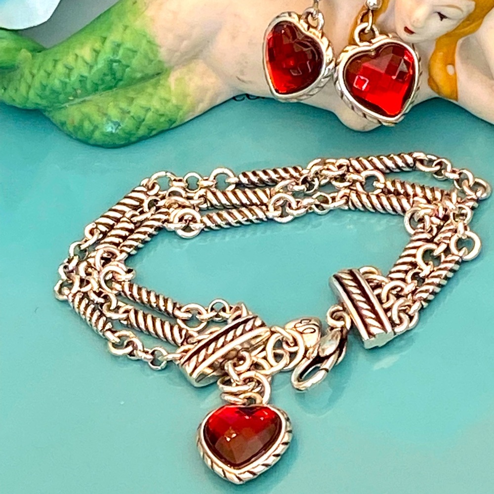 ⭐️SOLD⭐️Brighton NEWPORT Red Heart Swarovski Necklace Bracelet Earrings Silver - Picture 8 of 16